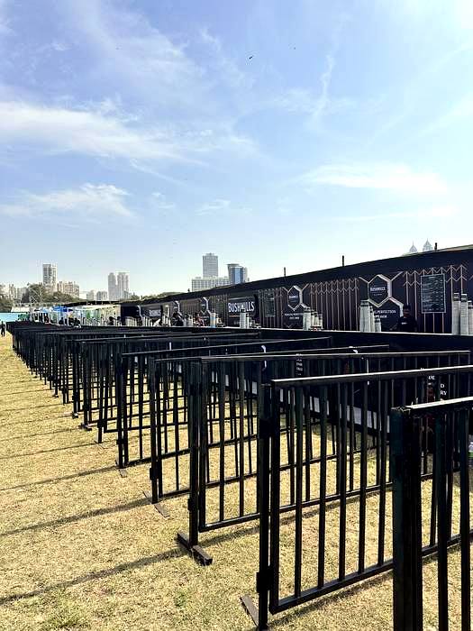 Carpeted stage decking platforms with railings