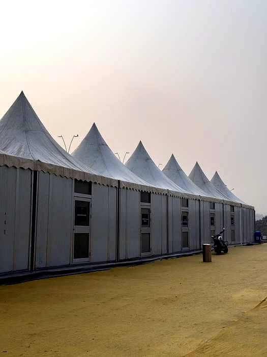 Row of pagoda site cabins used as production offices