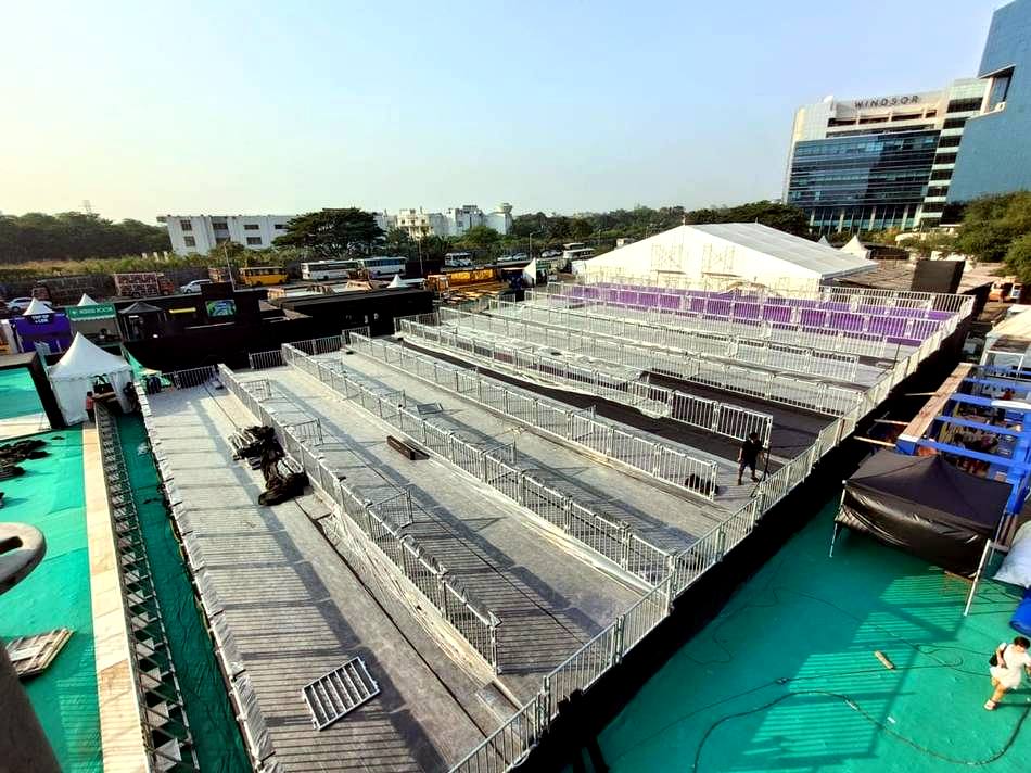 Aerial view of barricade pen build at festival ground