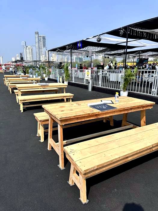 Festival wooden benches and tables
